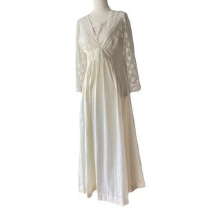 Vintage 70s Lace Bell Sleeve Cream Maxi Dress